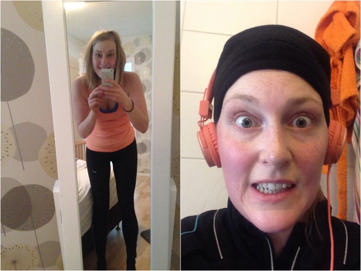 Här är jag före och efter runda två, dag två. 
