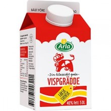 Arla vispgrädde 40 % Vispgrädde.  Hållbarhet: 7 dagar  